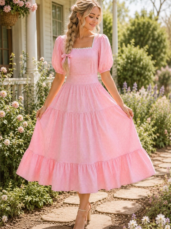 Ivy City Co Dresses & Skirts - NWT Ivy City Co Hannah Pink Gingham Dress Size 14 Cottagecore Puff Sleeve modest